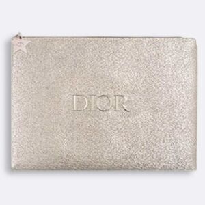DIOR Beauty Makeup Logo Small Flat Authentic Luxury Pouch Silver Gift
